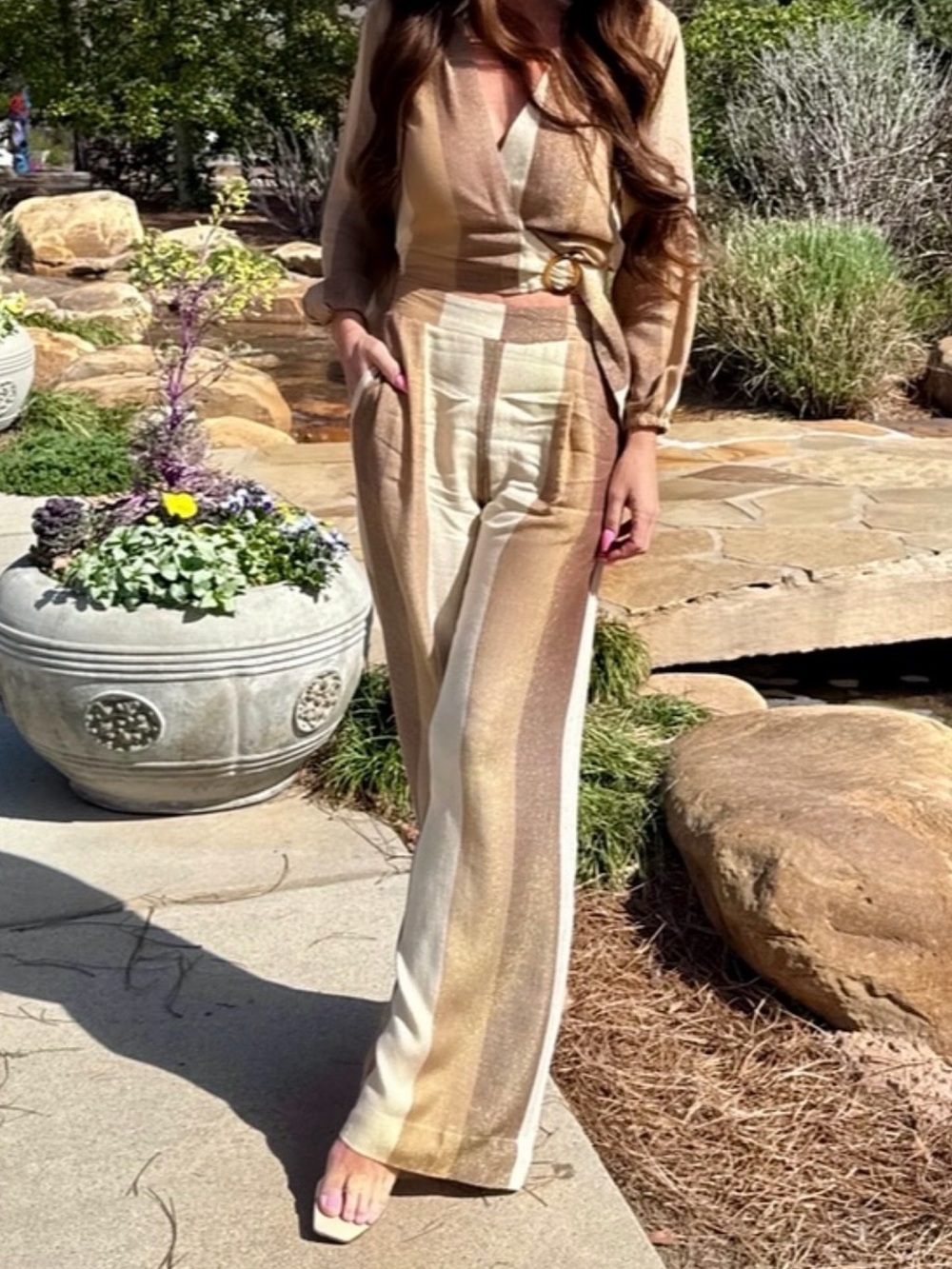 Vintage Havana gold and Cream Striped Wide-Leg set